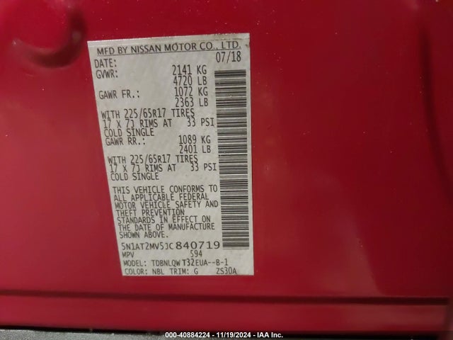 Nissan ROGUE SV 2018 5N1AT2MV5JC840719 Image 9