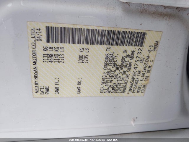 Nissan Maxima 3.5 Sv 2014 1N4AA5AP5EC475732 Image 9