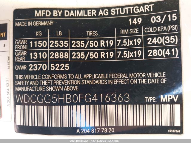 WDCGG5HB0FG416363 Mercedes-Benz GLK 350
