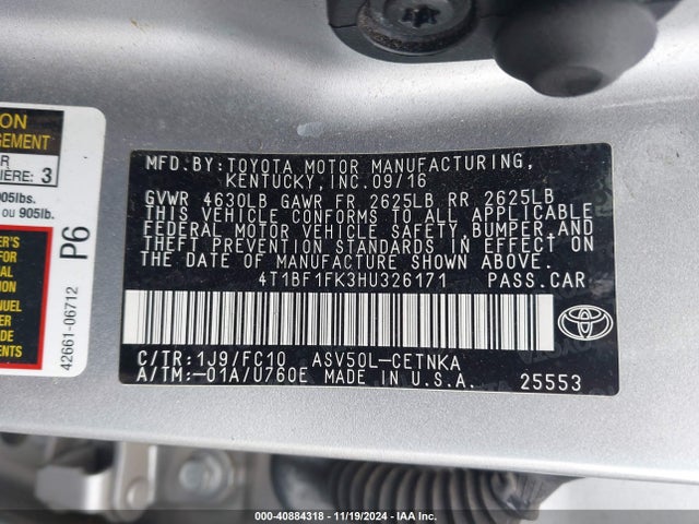 Toyota CAMRY LE 2017 4T1BF1FK3HU326171 Image 9