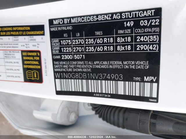 W1N0G8DB1NV374903 Mercedes-Benz Glc 300 Suv