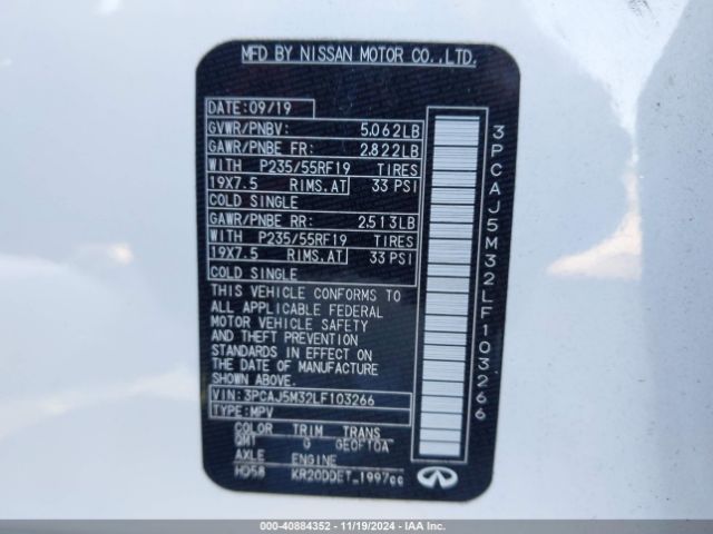 3PCAJ5M32LF103266 Infiniti Qx50 Essential Awd