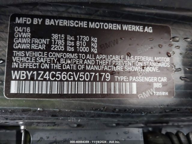 WBY1Z4C56GV507179 BMW I3 Base W/range Extender
