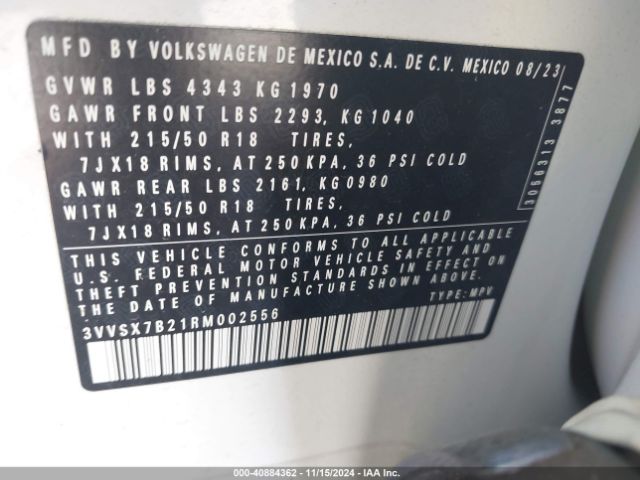 3VVSX7B21RM002556 Volkswagen Taos 1.5t Se
