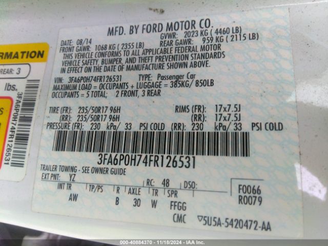 3FA6P0H74FR126531 Ford FUSION SE