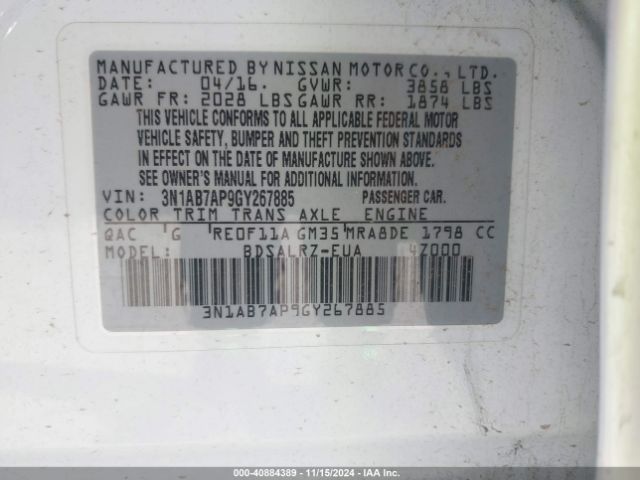 3N1AB7AP9GY267885 Nissan SENTRA SR