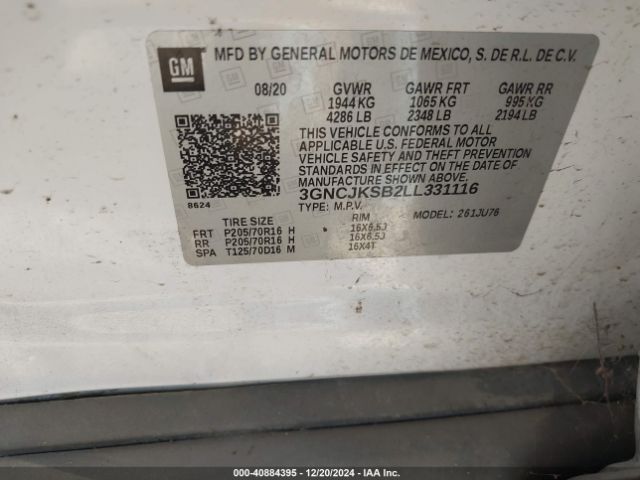 3GNCJKSB2LL331116 Chevrolet Trax Fwd Ls