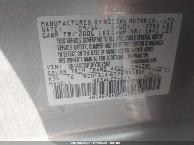 Nissan SENTRA S 2014 3N1AB7AP0EY302598 Image 9