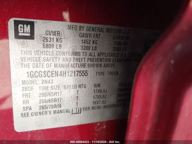 1GCGSCEN4H1217555 Chevrolet Colorado Lt