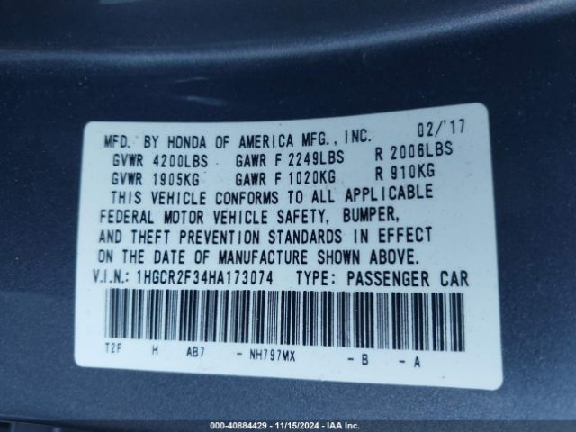1HGCR2F34HA173074 Honda ACCORD LX