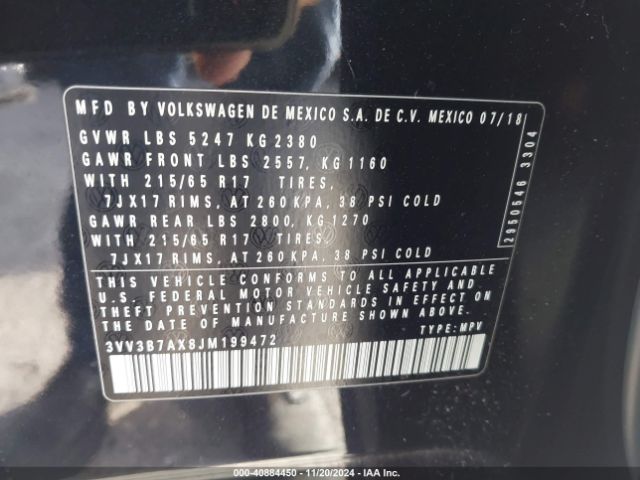 3VV3B7AX8JM199472 Volkswagen Tiguan 2.0t Se/2.0t Sel