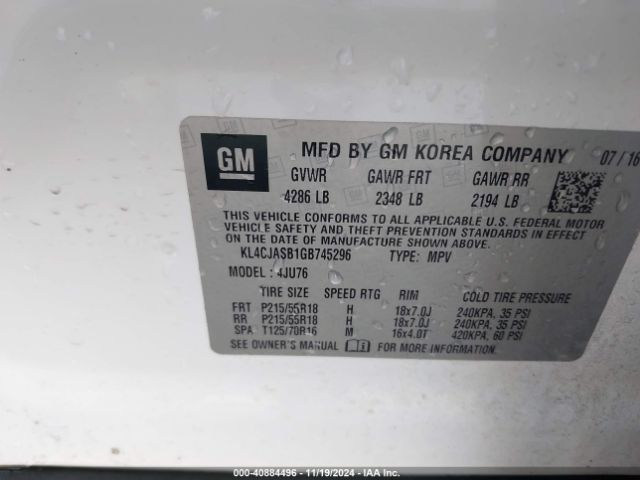 KL4CJASB1GB745296 Buick Encore