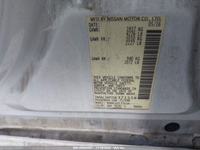 1N4AL3AP2GN371558 Nissan Altima 2.5/2.5 S/2.5 Sl/2.5 Sr/2.5 Sv