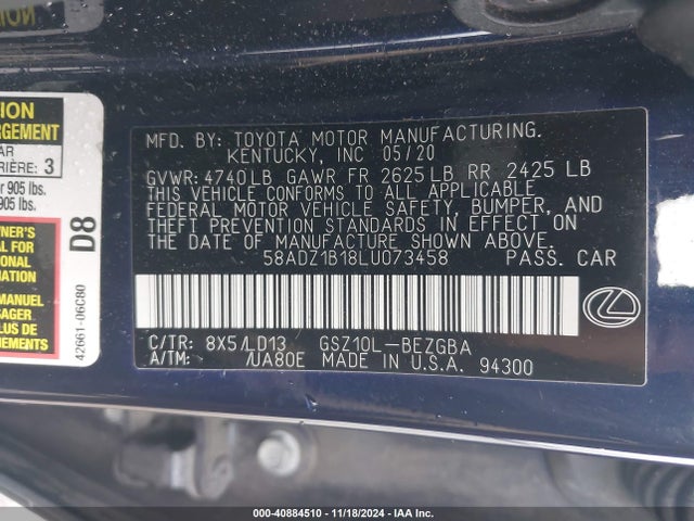 Lexus ES 350 2020 58ADZ1B18LU073458 Image 9