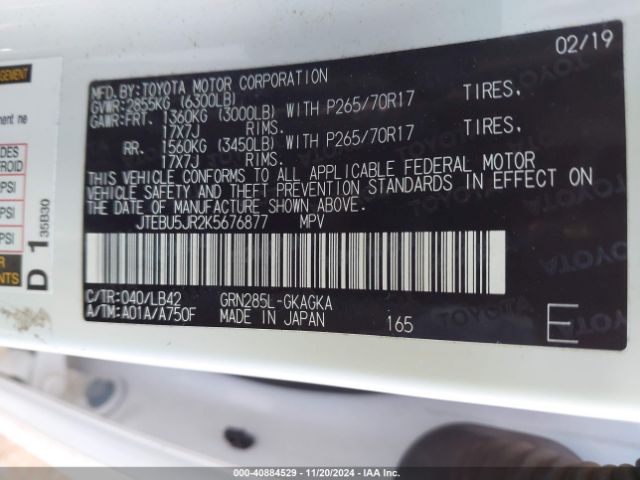 JTEBU5JR2K5676877 Toyota 4runner Sr5 Premium