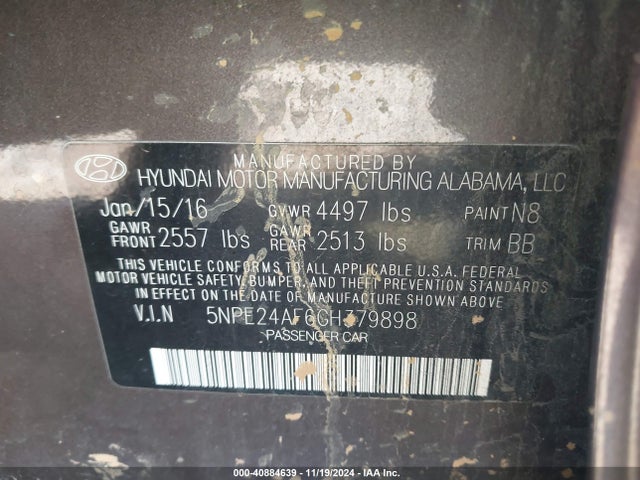 Hyundai SONATA SE 2016 5NPE24AF6GH379898 Image 9