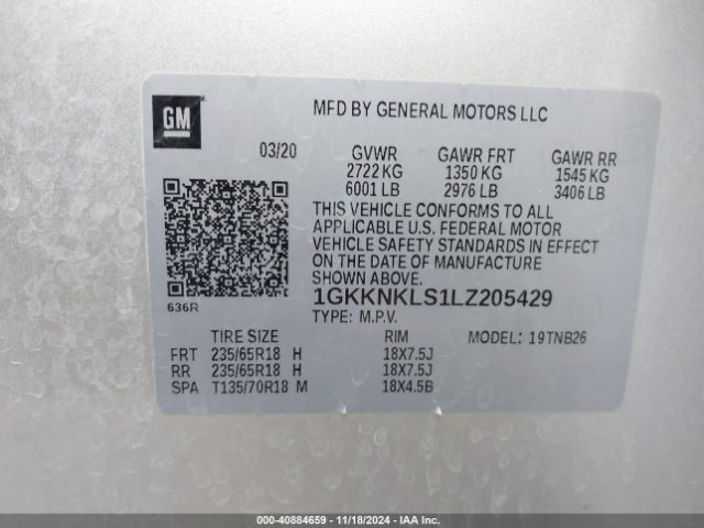 1GKKNKLS1LZ205429 GMC Acadia Fwd Sle