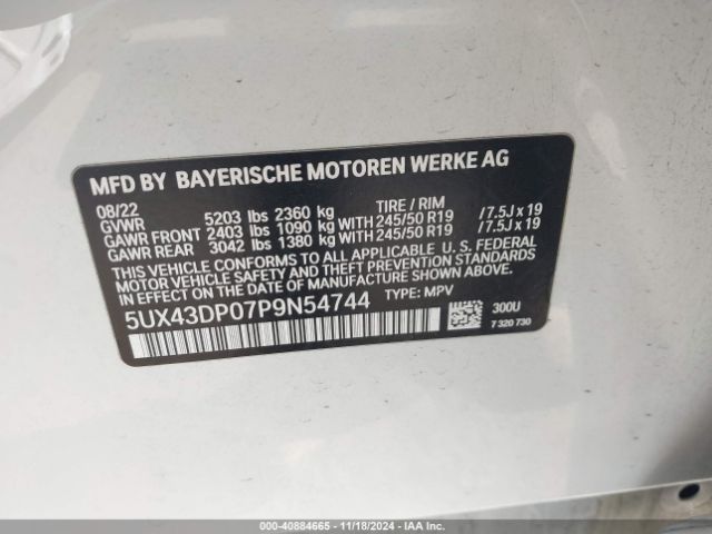 5UX43DP07P9N54744 BMW X3 Sdrive30i