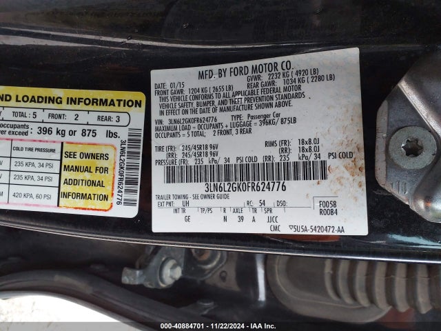 3LN6L2GK0FR624776 Lincoln MKZ