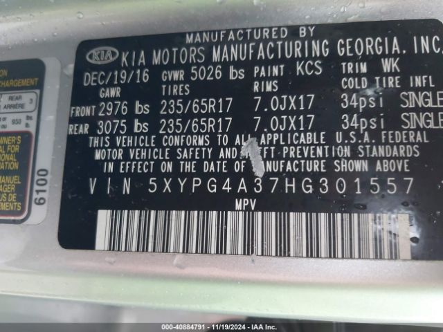 5XYPG4A37HG301557 KIA Sorento 2.4l L