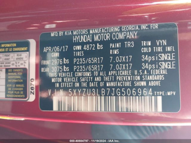 5XYZU3LB7JG506964 Hyundai Santa Fe Sport 2.4l