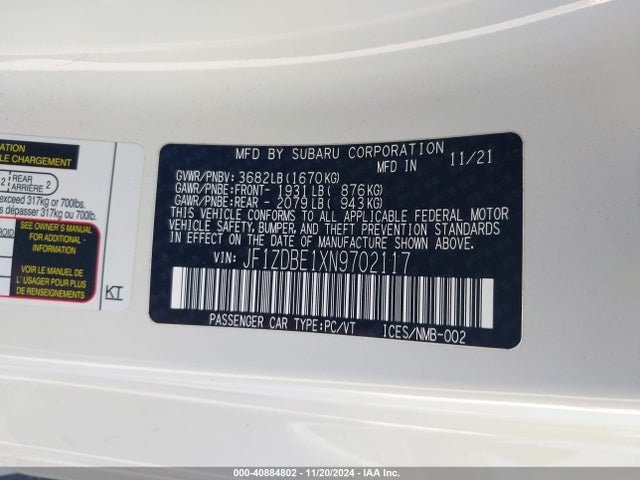 JF1ZDBE1XN9702117 Subaru Brz Limited