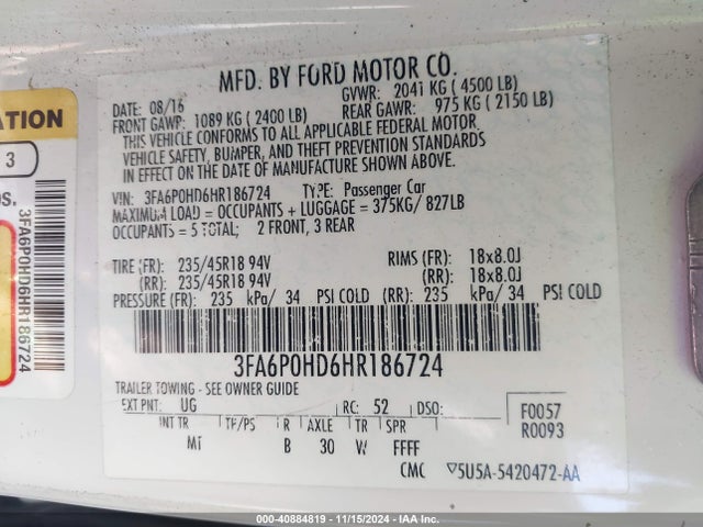 Ford FUSION SE 2017 3FA6P0HD6HR186724 Image 9
