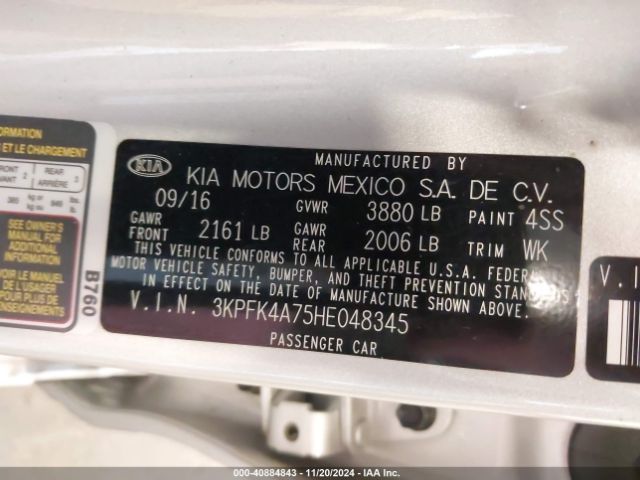 3KPFK4A75HE048345 KIA FORTE LX