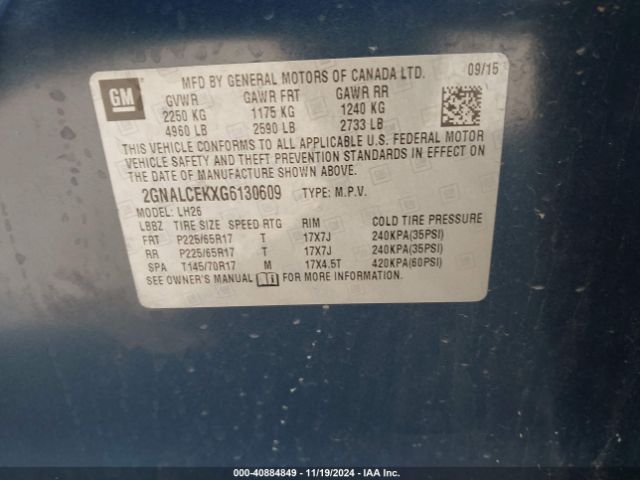 2GNALCEKXG6130609 Chevrolet EQUINOX LT