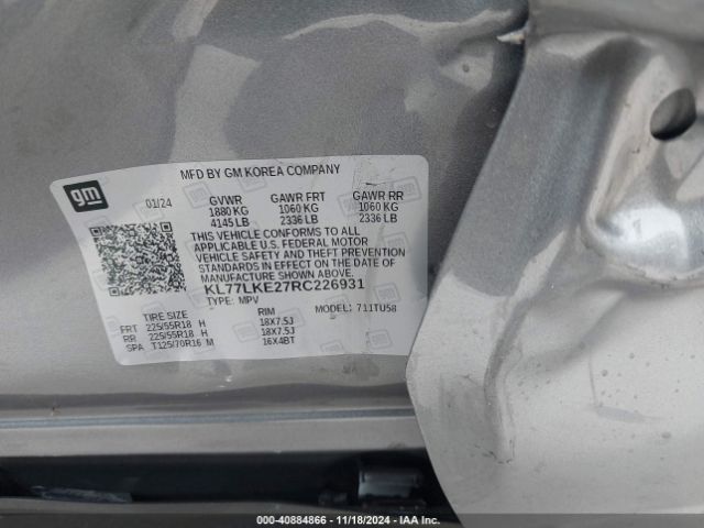 KL77LKE27RC226931 Chevrolet Trax Fwd Activ