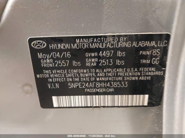 Hyundai SONATA SE 2017 5NPE24AF8HH438533 Image 9