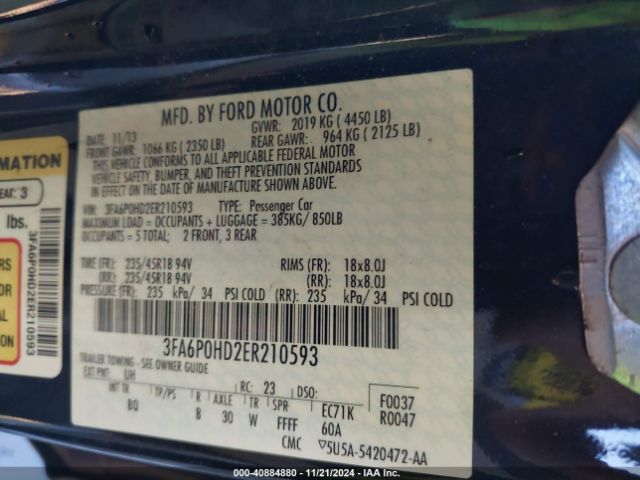 3FA6P0HD2ER210593 Ford FUSION SE