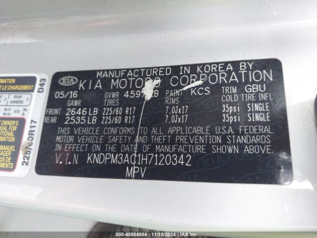 KNDPM3AC1H7120342 KIA Sportage Lx