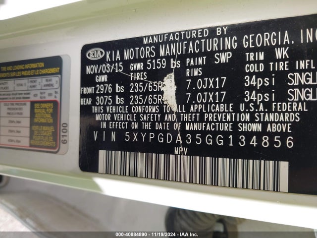 KIA Sorento 2.4l Lx 2016 5XYPGDA35GG134856 Image 9
