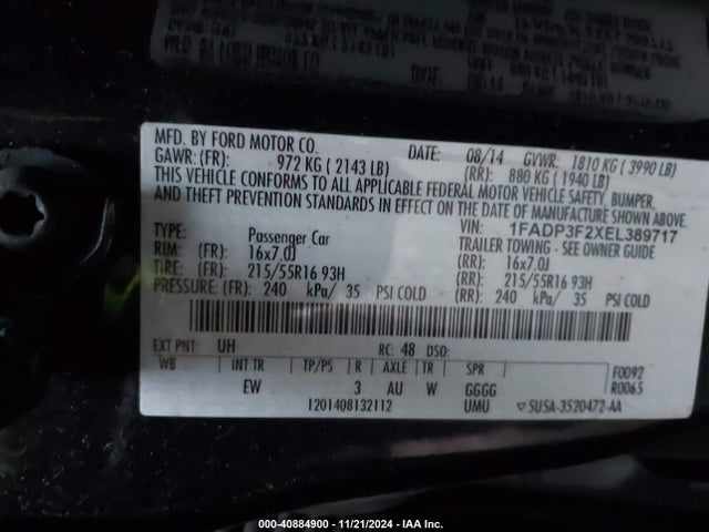 Ford FOCUS SE 2014 1FADP3F2XEL389717 Image 9
