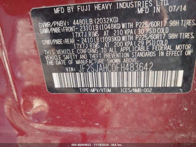 JF2SJAHC0FH483642 Subaru Forester 2.5i Limited