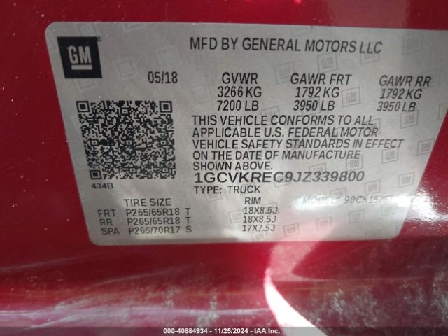 1GCVKREC9JZ339800 Chevrolet Silverado 1500 2lt