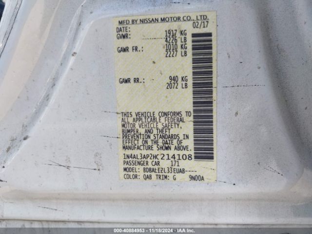 1N4AL3AP2HC214108 Nissan Altima 2.5 Sv