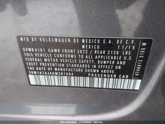 3VW167AJ4GM281694 Volkswagen Jetta 1.4t S