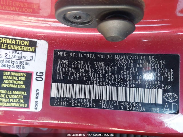 Toyota Corolla Le Plus 2015 2T1BURHE2FC257936 Image 9