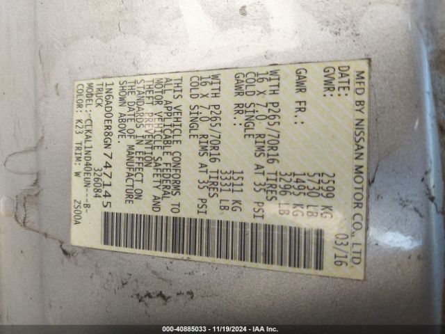 1N6AD0ER8GN747145 Nissan FRONTIER S