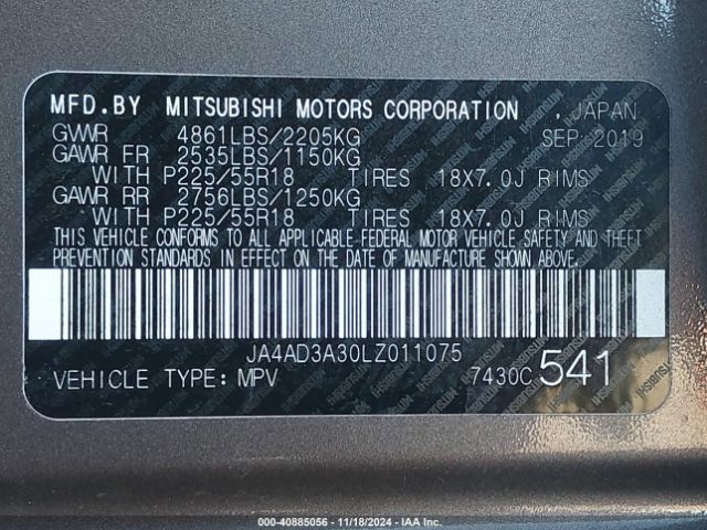 JA4AD3A30LZ011075 Mitsubishi Outlander Se 2.4