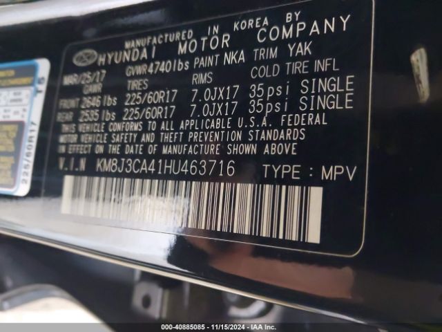 KM8J3CA41HU463716 Hyundai Tucson Se Plus