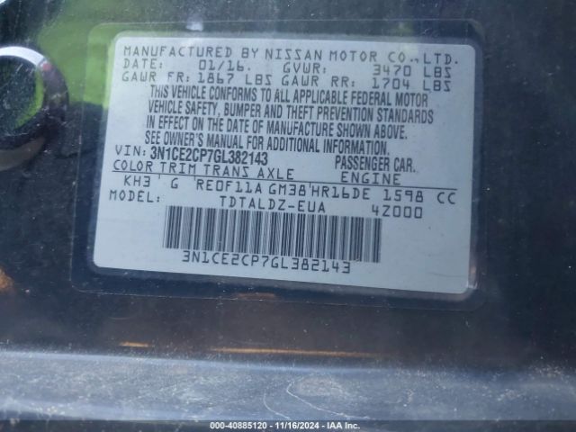3N1CE2CP7GL382143 Nissan Versa Note Sv