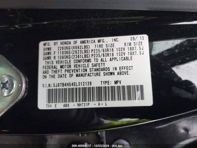 5J8TB4H54EL012139 Acura RDX