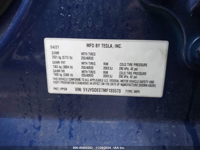 2021 TESLA MODEL Y 5YJYGDEE7MF185570 Photo 8