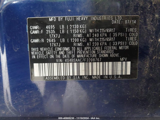 4S4BSAAC7F3208767 Subaru Outback 2.5i