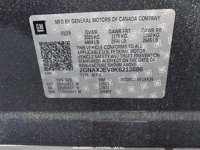 Chevrolet EQUINOX LT 2019 2GNAXJEV8K6213886 Image 9