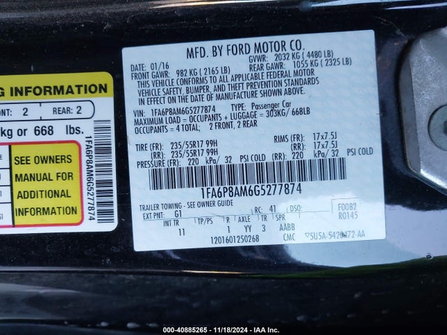 Ford Mustang V6 2016 1FA6P8AM6G5277874 Image 9