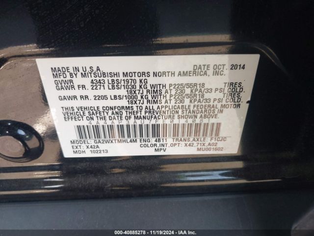 4A4AP3AU7FE014081 Mitsubishi Outlander Sport Es